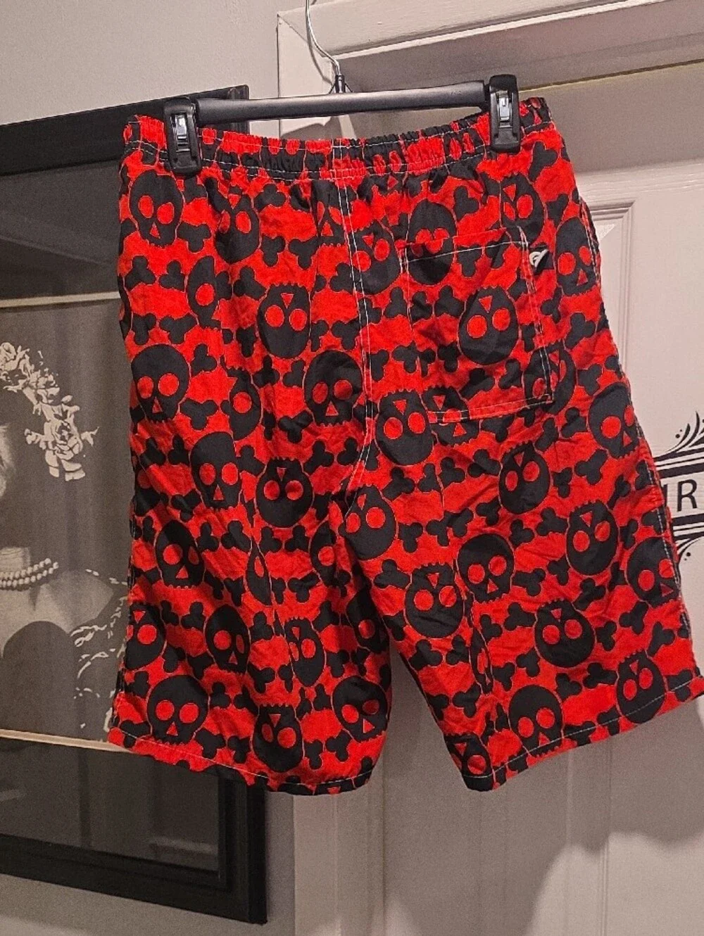 Men's Red Skull Print Swim Shorts